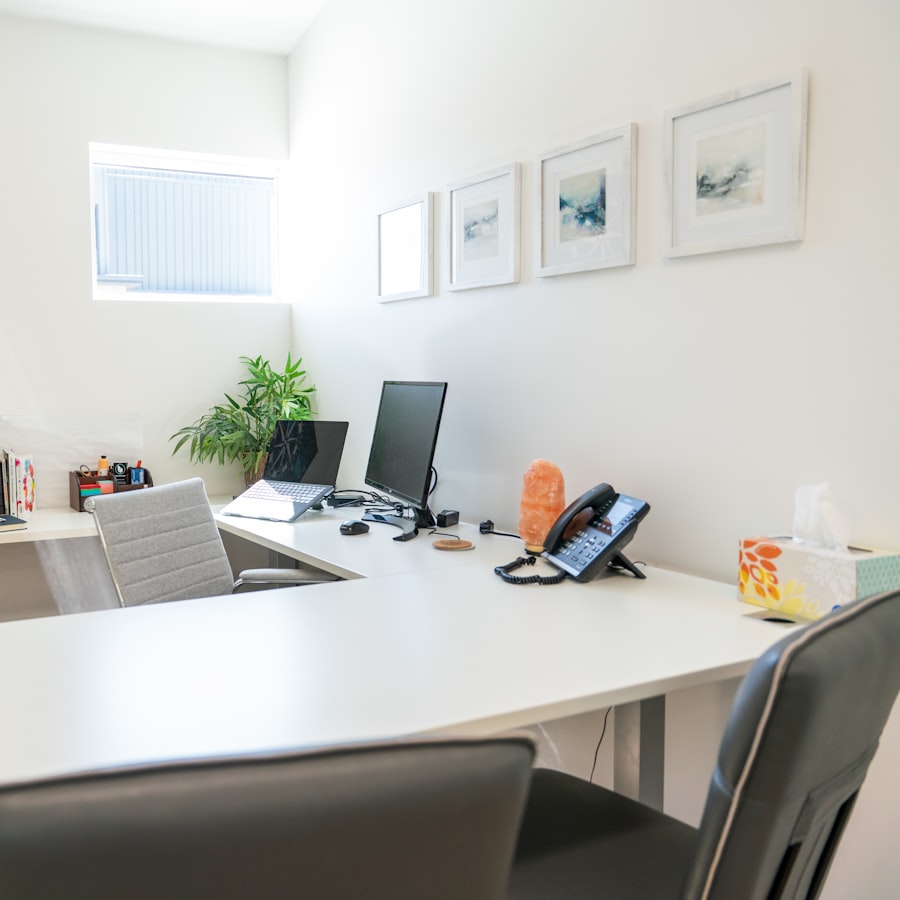 Modern, minimal office workspace